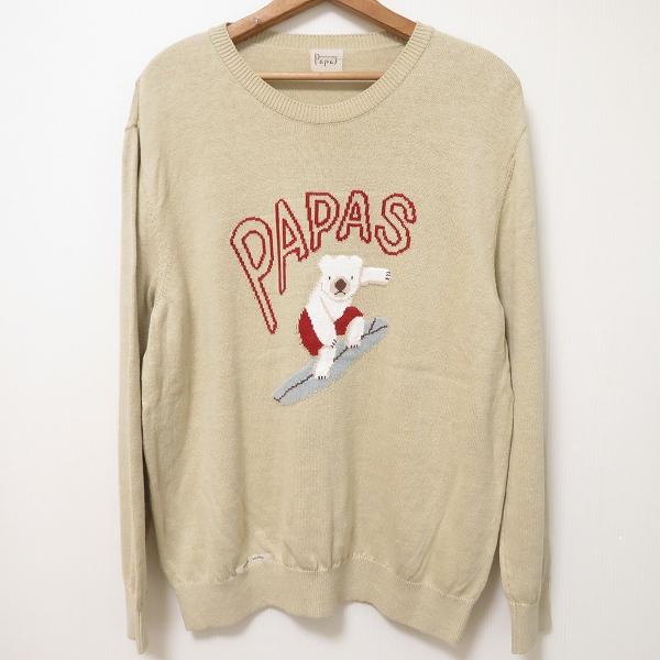 PAPAS（パパス） #anc ニット セーター L ベージュ系 丸首 クマ 