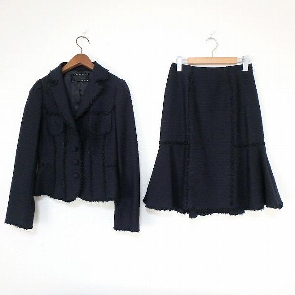 #anc トゥービーシック TO BE CHIC セットアップ 38 濃紺 ツーピース ツイード ラメ サイドファスナー フレア レディース [925552]