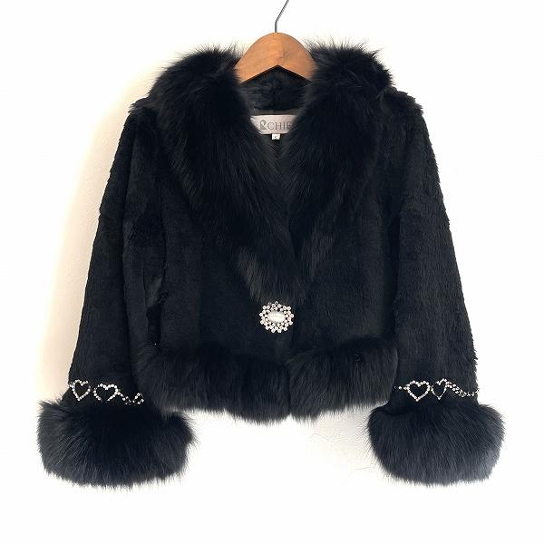 wnc ロイヤルチエ Royal Chie ジャケット S 黒 ラビット 毛皮