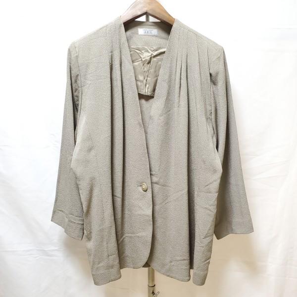 #anc 三年坂 ジャケット L ベージュ ちりめん ノーカラー レディース [930721]