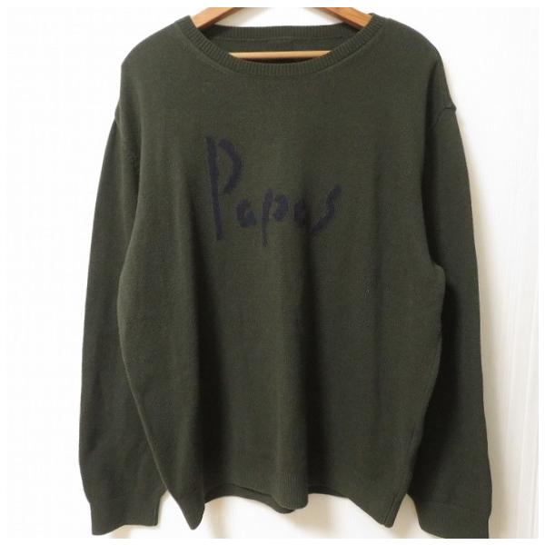 PAPAS（パパス） #wnc ニット セーター L カーキ系 シルク混 ロゴ