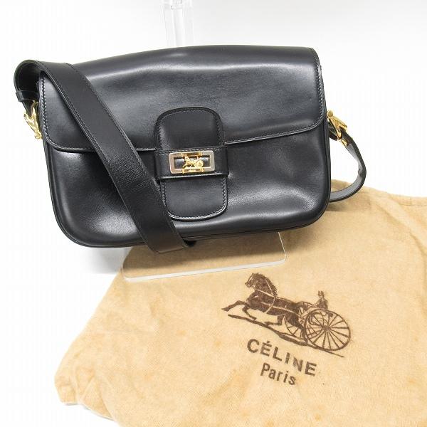 CELINE #anb セリーヌ ショルダーバッグ 馬車金具 黒 レザー