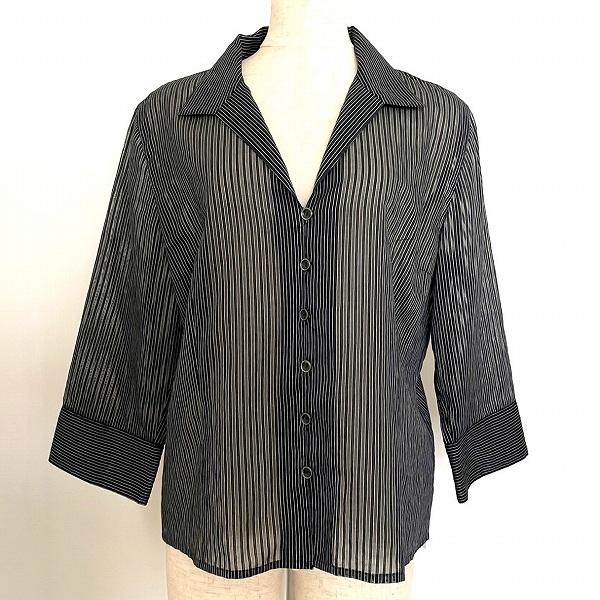 #anc レリアン Leilian ジャケット 11 黒 濃紺 薄手 ストライプ 美品 レディース [944921]