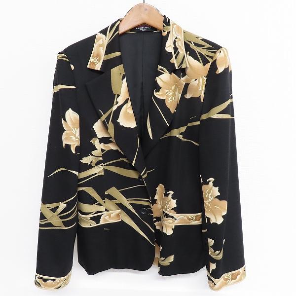 anc レオナール LEONARD ジャケット L 黒 ベージュ 花柄 日本製