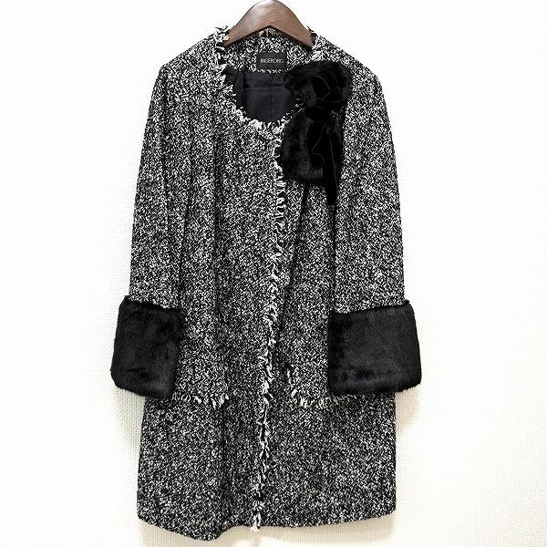 wnc インゲボルグ INGEBORG コート 黒 白 ツイード ノーカラー  