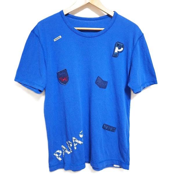 snc パパス Papas カットソー Tシャツ 48 青 半袖 ワッペン ロゴ