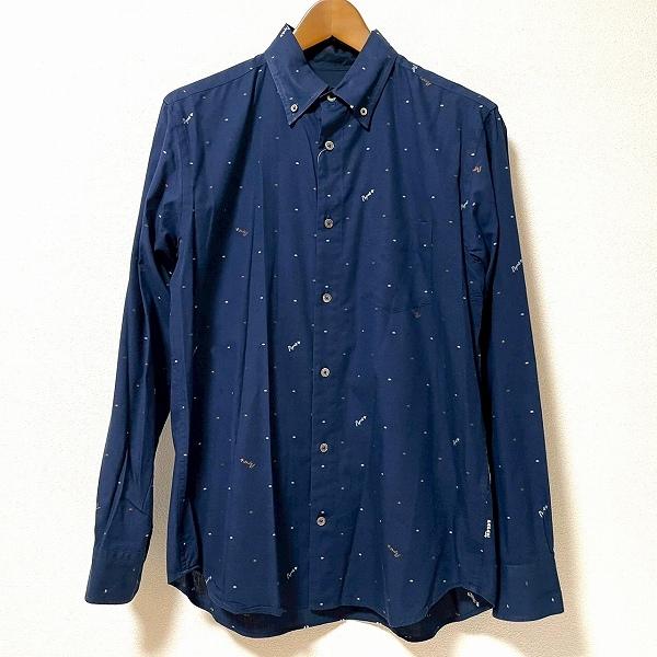 パパス　刺繍長袖ボタンダウンシャツ PAPAS（パパス） #anc プラス Papas+ 長袖シャツ M 紺 ボタンダウン
