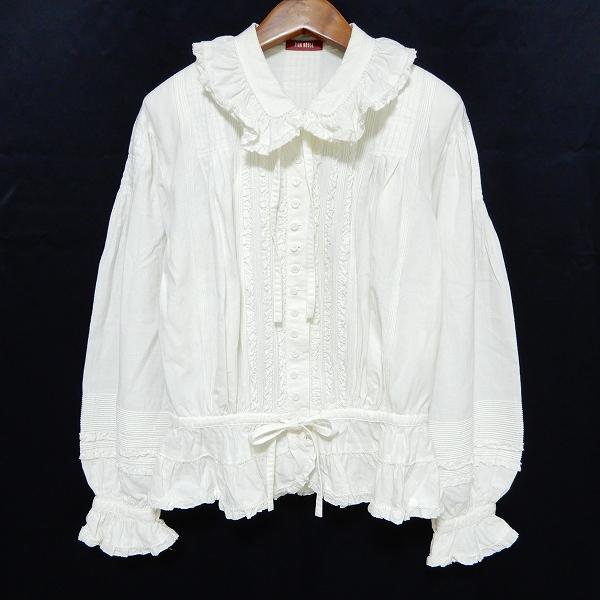 ピンクハウス 長袖 シャツブラウス 白 ピコフリル りぼん ピンクハウス 長袖 シャツブラウス 白 ピコフリル りぼん