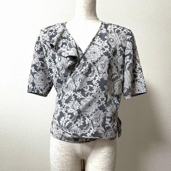 #snc ウンガロ Ungaro シャツ ブラウス 7 濃紺 白 半袖 レース柄 カシュクール レディース [947705]
