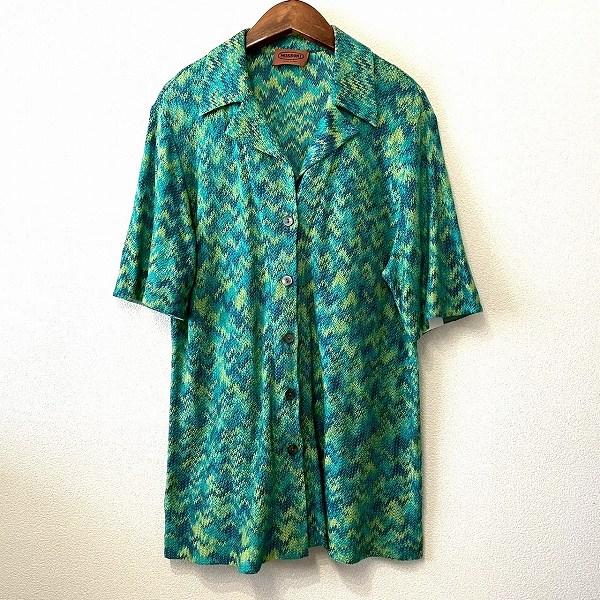 snc ミッソーニ MISSONI カーディガン 46 緑系 黄 ニット 半袖