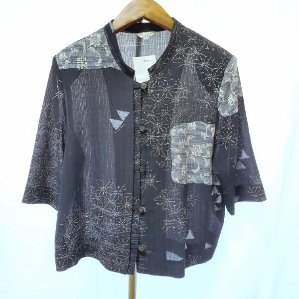 #snc 三年坂 シャツ・ブラウス M 紺 ちりめん 半袖 柄 レディース [950372]