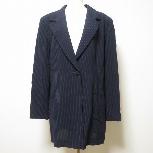 anc レリアン Leilian ジャケット 13 紺 青 ストライプ ロング 薄手