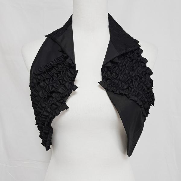 #anc NERO ネロ センソユニコ ベスト ジレ 38 黒 レース シースルー フリル 麻混 ボレロ 異素材 花柄 レディース [950476]