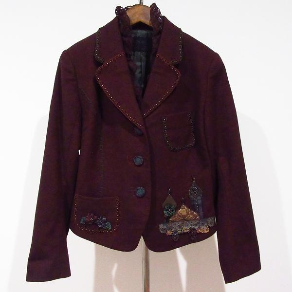 ノンノンドール 刺繍ビーズ ショートジャケット 2way襟レース 38 ブラック wnc ノンノンドール nonnondorl ジャケット 38 ボルドー ステッチ