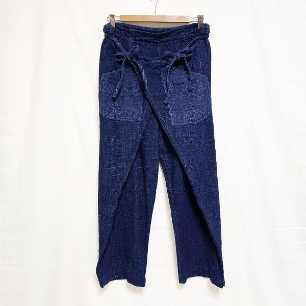 うさとの服　ウサト usaato ヘンプパンツ anc うさと ウサト USAATO パンツ 青系 変形 ワイド リボン 重ね着風