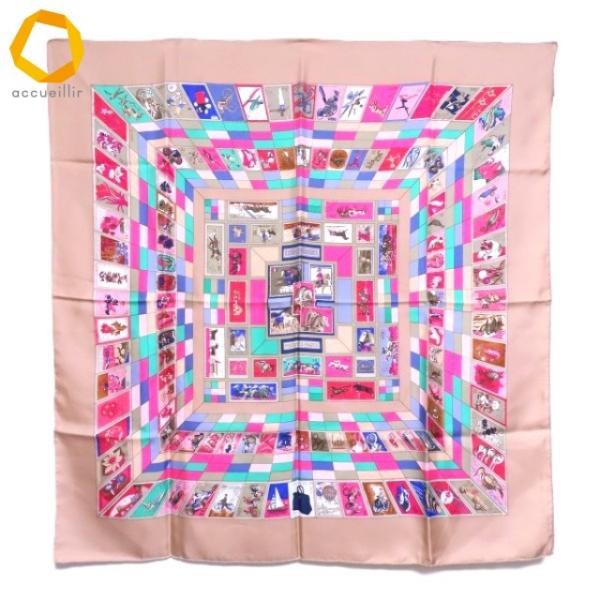 anzs エルメス HERMES カレ90 CORRESPONDANCE スカーフ ピンク系