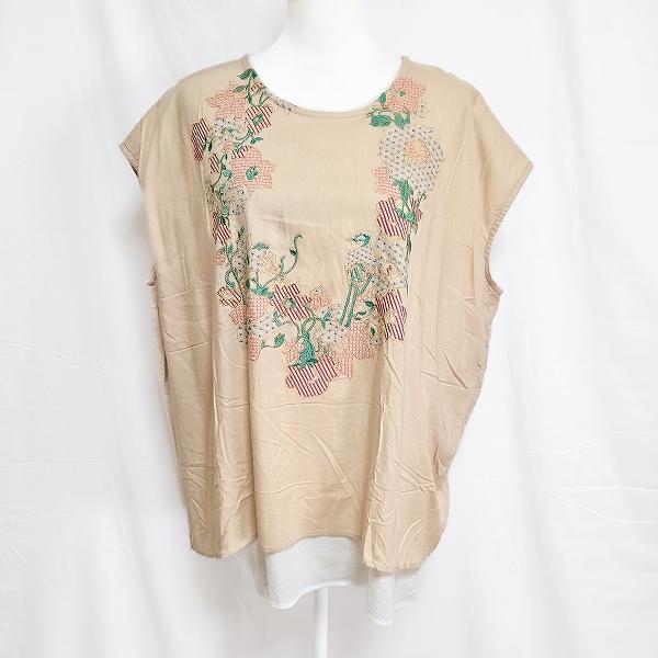 #snc スカラー SCOLAR チュニック M ベージュ 白 マルチ フレンチスリーブ 重ね着風 刺繍 花柄 レイヤード 半袖 レディース [956308]