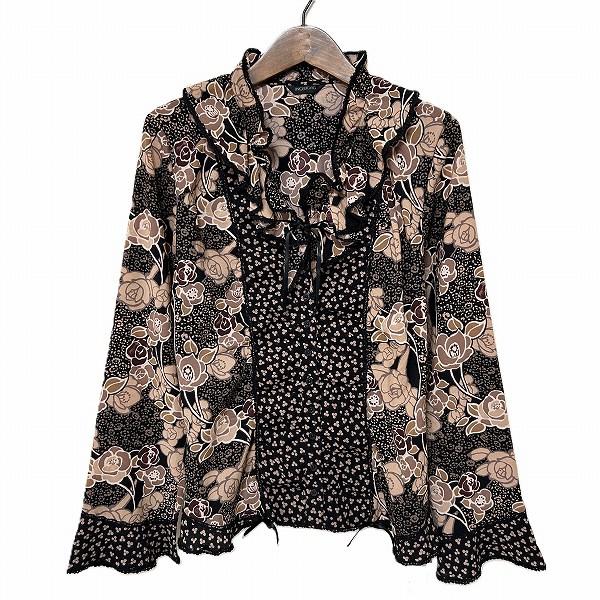 anc インゲボルグ INGEBORG シャツ ブラウス M 黒 茶色 ベージュ 花柄