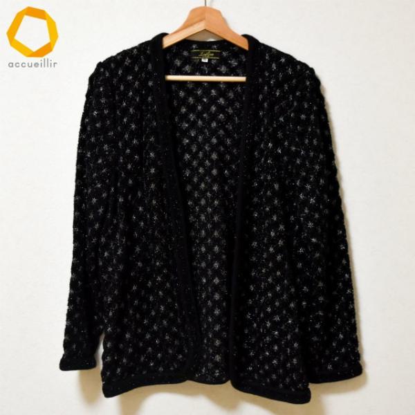 wnc レリアン Leilian カーディガン 13+ 黒 シルバー ラメ糸 大きい