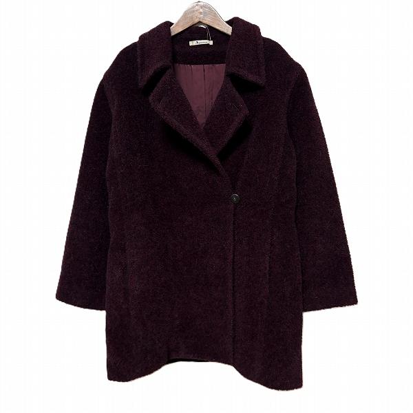 wnc アクアスキュータム Aquascutum コート ボルドー モヘヤ混 ボア 美