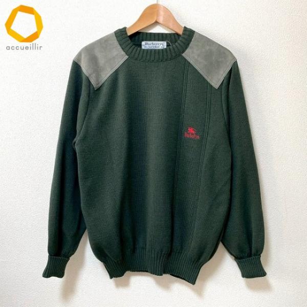 wnc バーバリー BURBERRY ニット・セーター 42 緑 ヴィンテージ レザー