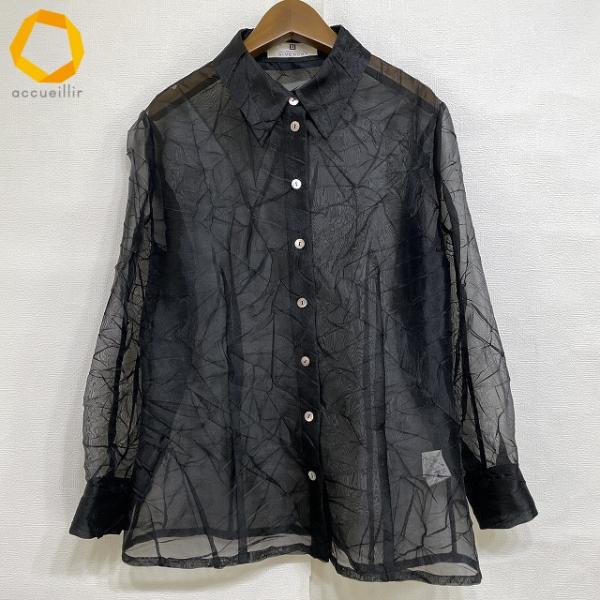 anc ジバンシィ GIVENCHY シャツ ブラウス 38 黒 シースルー シワ加工