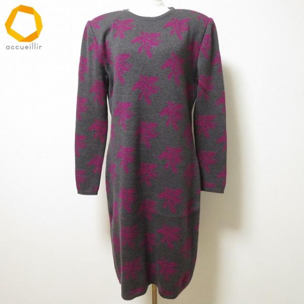 wnc グッチ GUCCI オールドグッチ ワンピース ニット 48 グレー ピンク