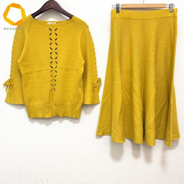 anc モガ MOGA セットアップ 2 黄色 ツーピース ニット リボン レース