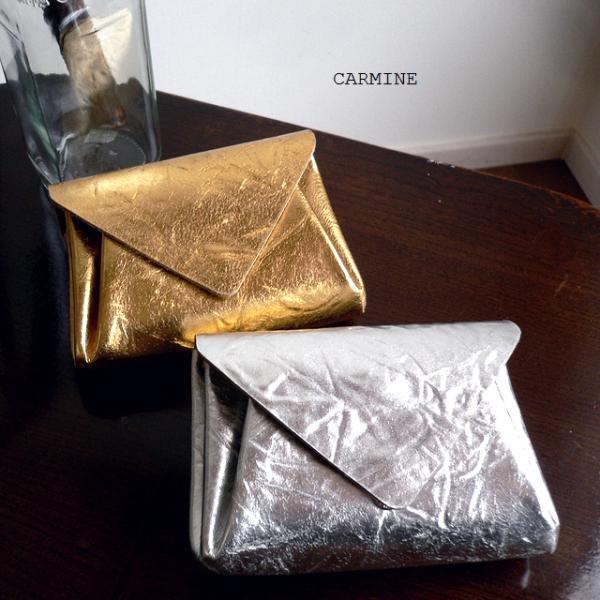 carmine カーマイン 箔押し LLIC メタリック レザー ミニウォレット 折り財布 MWMT シルバー/ゴールド Carmine（カーマイン） 箔押し METALLIC メタリック レザー ミニ