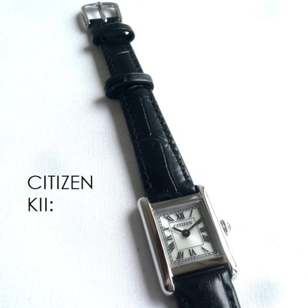 ノベルティ CITIZEN シチズン Kii キー レザーバンド ソーラー アンティークデザイン 腕時計 EG2790-12A ブラック/シルバー