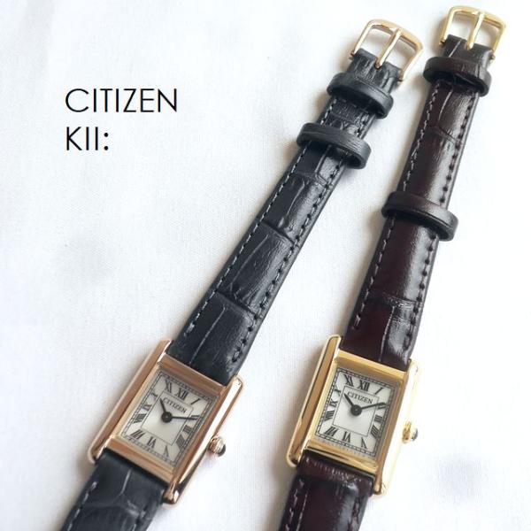 ノベルティ CITIZEN シチズン Kii キー レザーバンド ソーラー アンティークデザイン 腕時計 EG2797-13A EG2799-18W ブラウン/グレー/ウォームゴールド