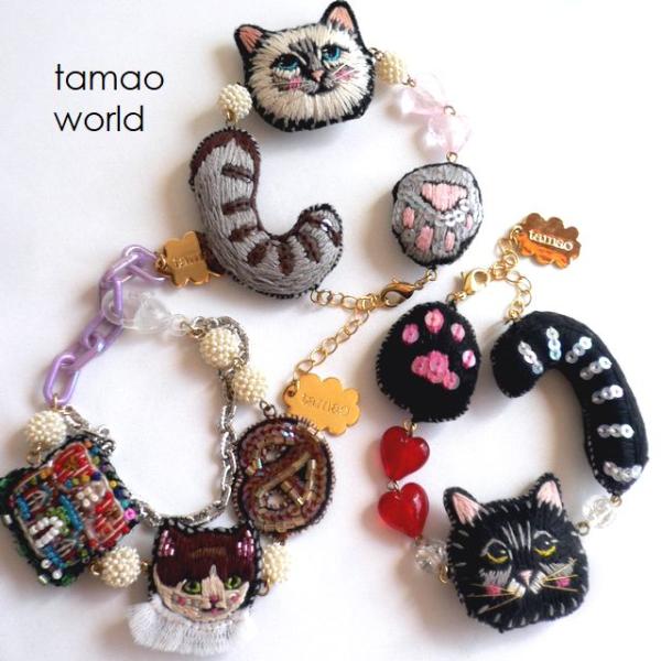 tamao world タマオワールド スパンコール 刺繍 ブレスレット BRA3717 3800 3801 猫/ネコ/ねこ/ウサギ
