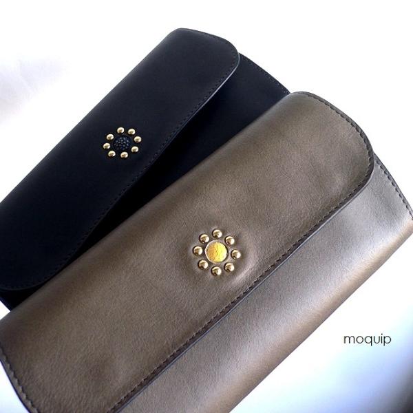 ノベルティmoquip モキップ ガルーシャ レザー オーバル スコープ フラップ ウォレット 長財布 WLGD06275 ベージュ/グリーン/ブラック moquip（モキップ） ノベルティmoquip ガルーシャ レザー オーバル