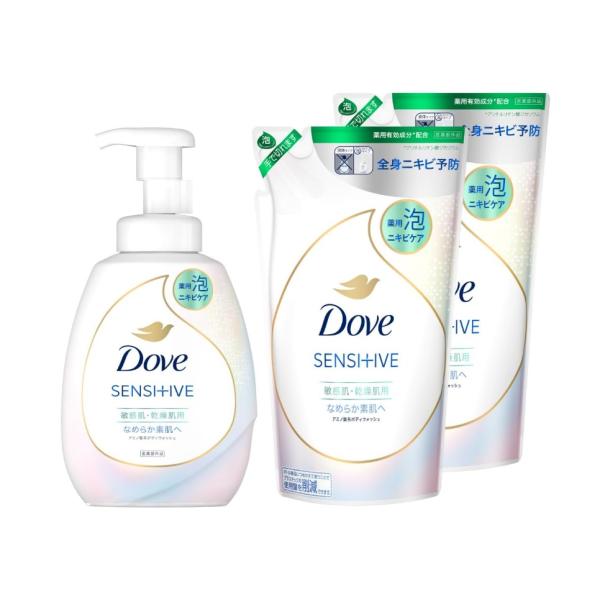 Dove(ダヴ) ビューティーモイスチャー 泡ボディウォッシュ 薬用 ニキビケア なめらか素肌 本体+詰め替え用 540g+430g×2個 ボディソープ