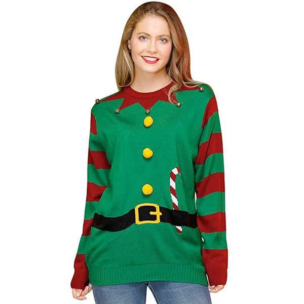 クリスマスセーター ニットセーター レディース クルーネック 長袖 プルオーバー エルフ コスチューム 緑 赤 ボーダー ダサい 面白い アグリー セーター コスプレ アカムスyahoo 店 通販 Yahoo ショッピング
