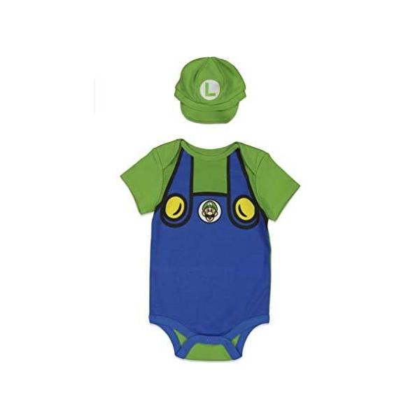 スーパーマリオ ベビー服 ルイージ ロンパース 半袖 帽子付き 赤ちゃん