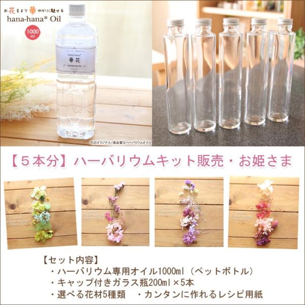 プリンセス ハーバリウム キット 花材 手作り【5本分】ハーバリウムお試しキット【お姫さま】（オイル1本、ガラス瓶5本、花材セット5種類） 送料無料