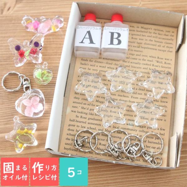 固まるオイルや作り方用紙付き！星のキーホルダーキット。キーホルダーのパーツも5点付属でお付けします。■サイズ：・アクリルサイズ（外寸）：約横3.3×縦3.3(通し穴含む場合4cm)×厚み1.3cm・アクリルサイズ（内寸）：約深さ0.2cm※...