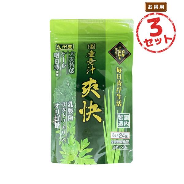 乳酸菌入り国産青汁 爽快(24包) 3袋セット ラクトフェリン 食物繊維 抹茶風味 栄養機能食品(ビタミンB6)