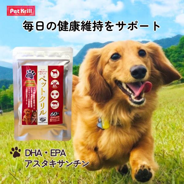 ペットサプリ 粒タイプ ペットクリル(60粒) お試し価格(1袋限定) 犬用 猫用 ペット用 関節 皮膚 毛並み 毛ツヤ 被毛 夜鳴き DHA EPA オメガ3 アスタキサンチン