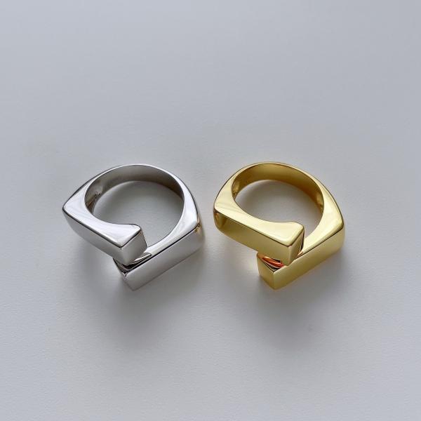 シルバーゴールドスクエアリング　s925 Lune ring 指輪 レディース メンズ スクエアクロスリング S925