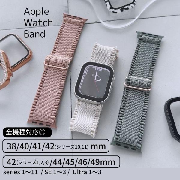 Apple watch 専用のバンドです[ 商品説明 ]サイドのフリルがアクセントになるバンドです。ストレッチ素材で着脱も簡単。サイズ調整の金具部分は直接肌に触れない仕様のため安心して着用いただけます。アクセサリーやアップルウォッチフレーム...