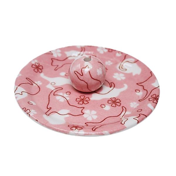 ねこランド ピンク 丸香皿 日本製 お香立て ネコ 猫 お香立 ACSWEBSHOPオリジナル 9-46
