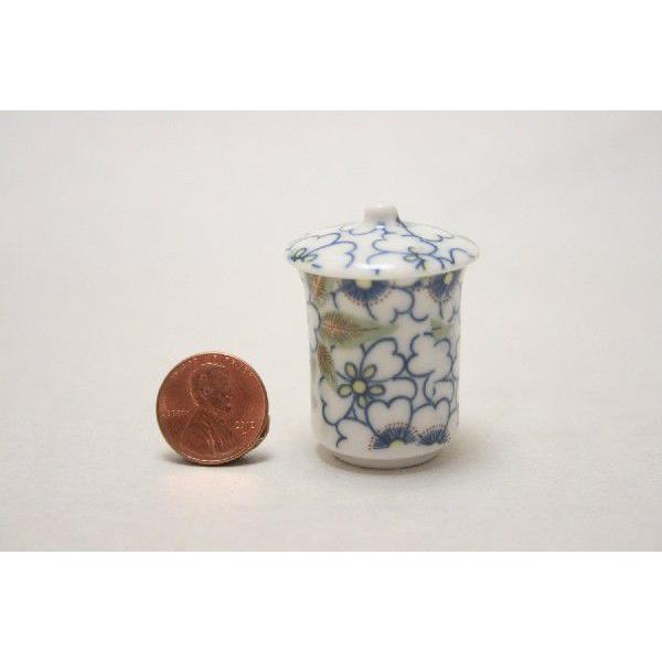 □ミニチュア陶器 蓋付湯のみ（小） 藍華柳 ミニチュア食器 日本製