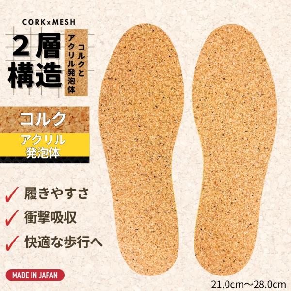 天然素材のコルクと衝撃吸収シートの2層構造で歩行をサポート！・コルクは天然素材でお子様にも優しい！・履いて育てて足にフィット！・アクリル発泡体素材使用！ご使用上の注意■天然素材を使用しているため色や風合いが中敷の左右や製品ごとに異なる場合が...