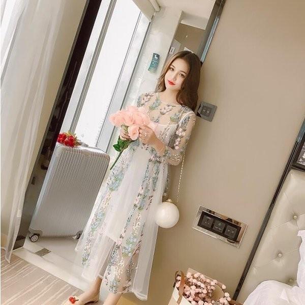 ワンピース 花柄刺繍シースルーワンピース ホワイト 春夏 お呼ばれ デート 結婚式 二次会 女子会 Aidanstoytrove Com