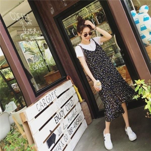 ワンピース 小花柄キャミソールロングワンピース ブラック 春夏 大人 かわいい カジュアル Supersport Tn