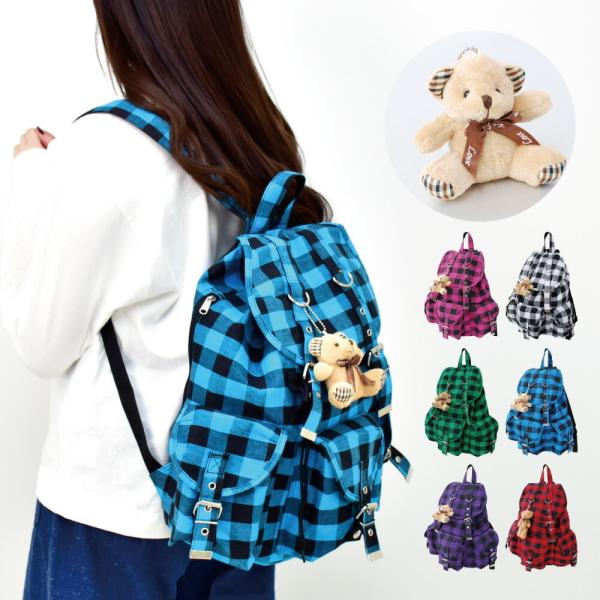 ランナー リュック レディース 女子 カジュアル ストリート 対応 チェックくまちゃんのぬいぐるみアクセサリー付き 綿 コットン Buyee Buyee 日本の通販商品 オークションの代理入札 代理購入