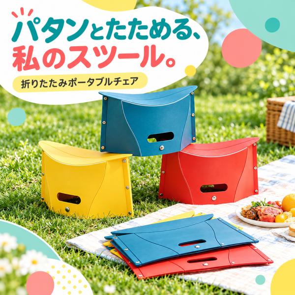 樹脂製折りたたみスツール　薄型収納ポータブルチェア　ＳＬ選択　持ち運び用　ゾンチー　持ち手有無と４カラー選択　キャンプ釣り行楽用の携帯小型椅子