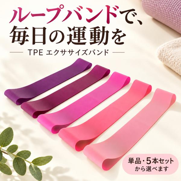 ループバンド TPE トレーニングチューブ 周長60cm 幅5cm 単品 5本セット 室内運動